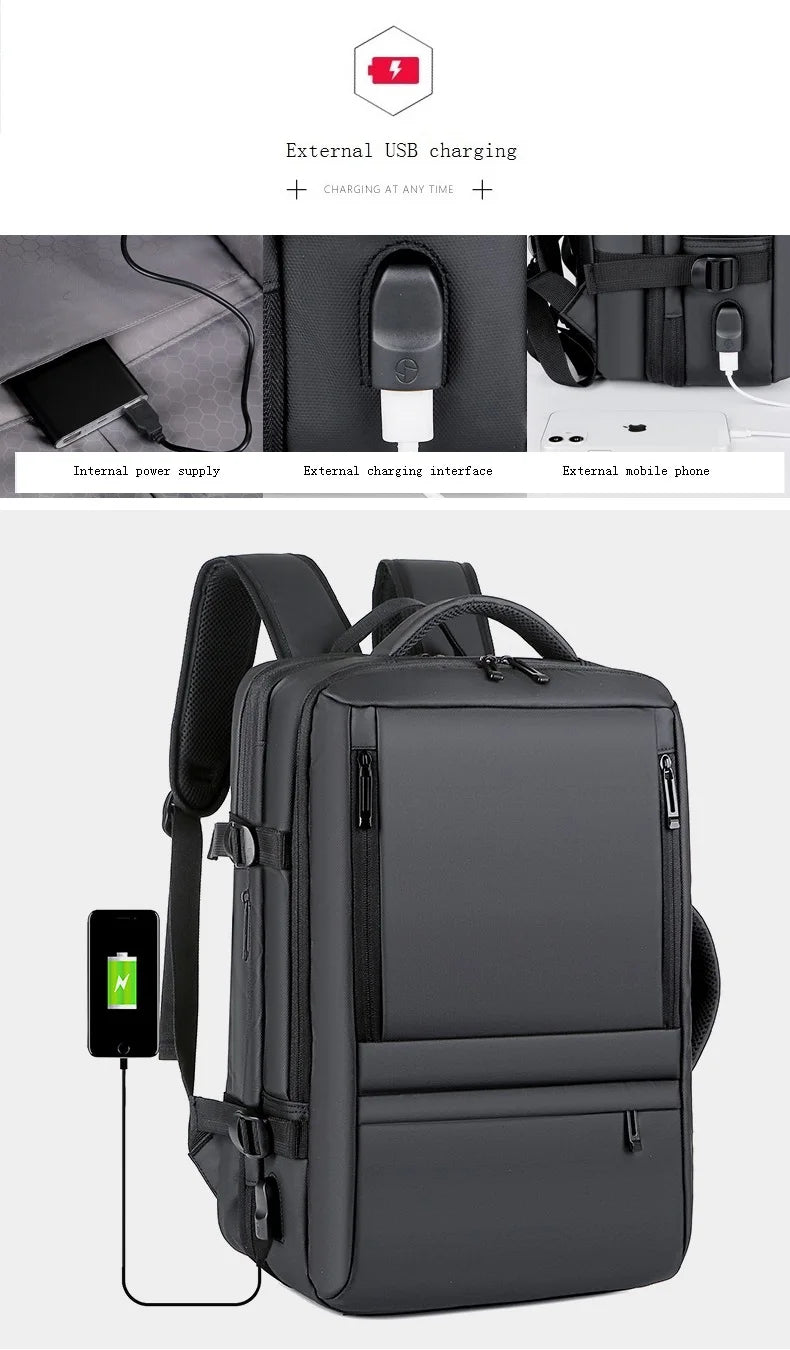 Men's Business Waterproof Multi-Function Backpack USB Charging 17 "Laptop Bag Can Be Extended Large Capacity Travel Backpack New