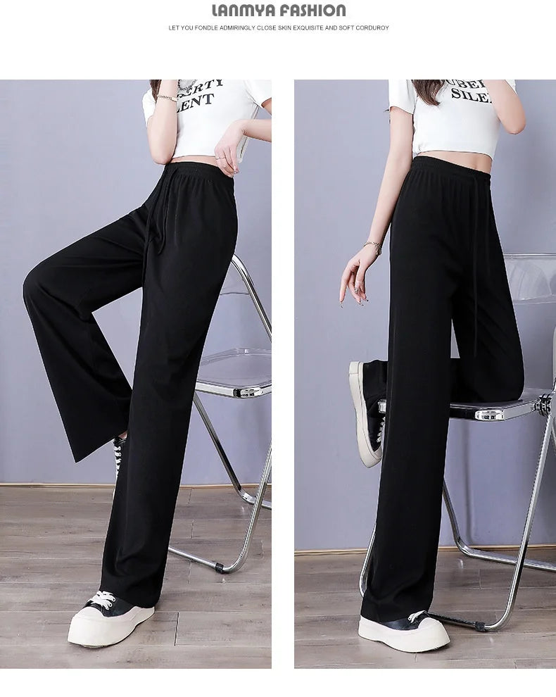 High Waist Women's Pants Ice Silk Woman Clothing Thin Youthful Woman Clothes Casual Korean Reviews Many Clothes Slim Loose Pants