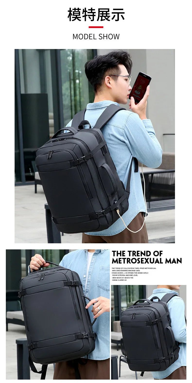 40LExpandable USB Travel Backpack, Flight Approved Carry on Bags for Airplanes,Water Resistant Durable 17-inch backpack men