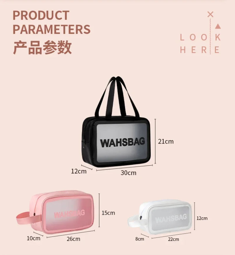 Portable Travel Clear Storage Bag PVC Makeup Bag Waterproof Washbag Transparent Large Capacity Women's Portable Cosmetic Cases