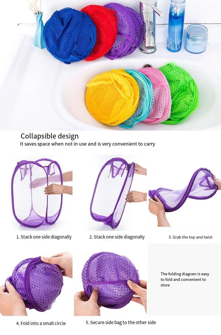 Hot 2PCS Folding Household Laundry Storage Basket Mesh Dirty Clothes Storage BasketToy Storage Bag Household Storage Bucket