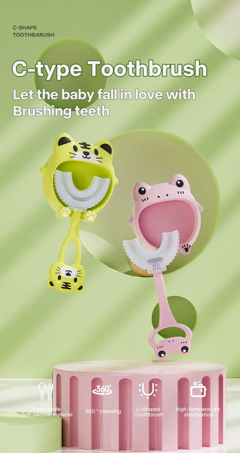 Kids Cartoon Baby Toothbrush Children 360 Degree U Shaped Teeth Brush Oral Care Cleaning Brush Silicone Toothbrush for 2-12Y