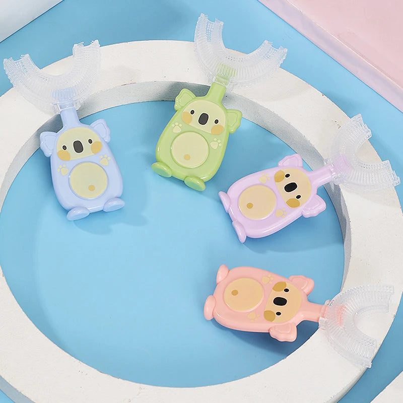 Baby Toothbrush 360 Degree U-Shaped Cartoon Toothbrush Infant Teether Children Silicone Brush for Toddlers Oral Care Cleaning