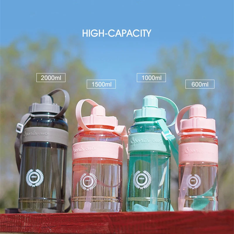2 Liter Fitness Sports Bottle Plastic Large Capacity Water Bottle with Straw Girl Outdoor Climbing Drink Bottle Kettle BPA free