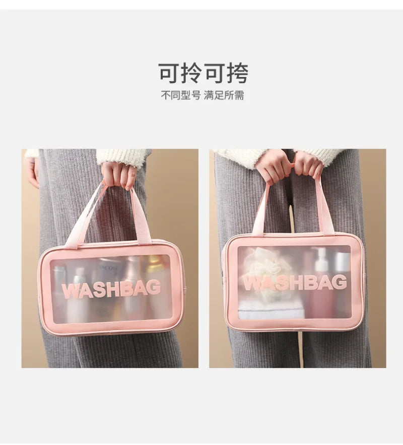 Portable Travel Clear Storage Bag PVC Makeup Bag Waterproof Washbag Transparent Large Capacity Women's Portable Cosmetic Cases