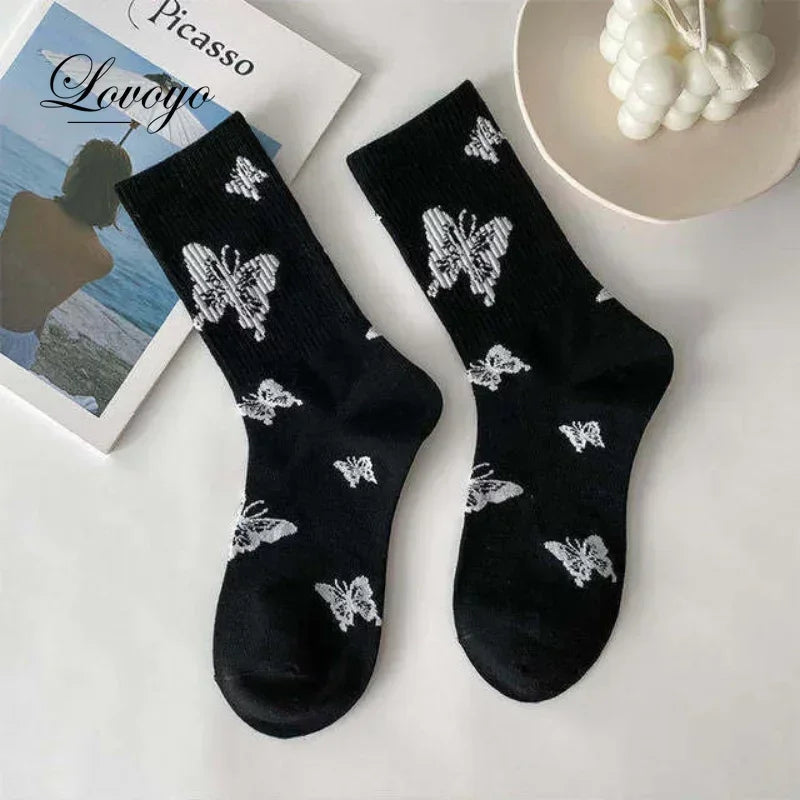 INS Fashion Socks Hip Hop Skateboard Striped Mid Tube Socks Solid Color Breathable Cotton Sock Women Cute Socks