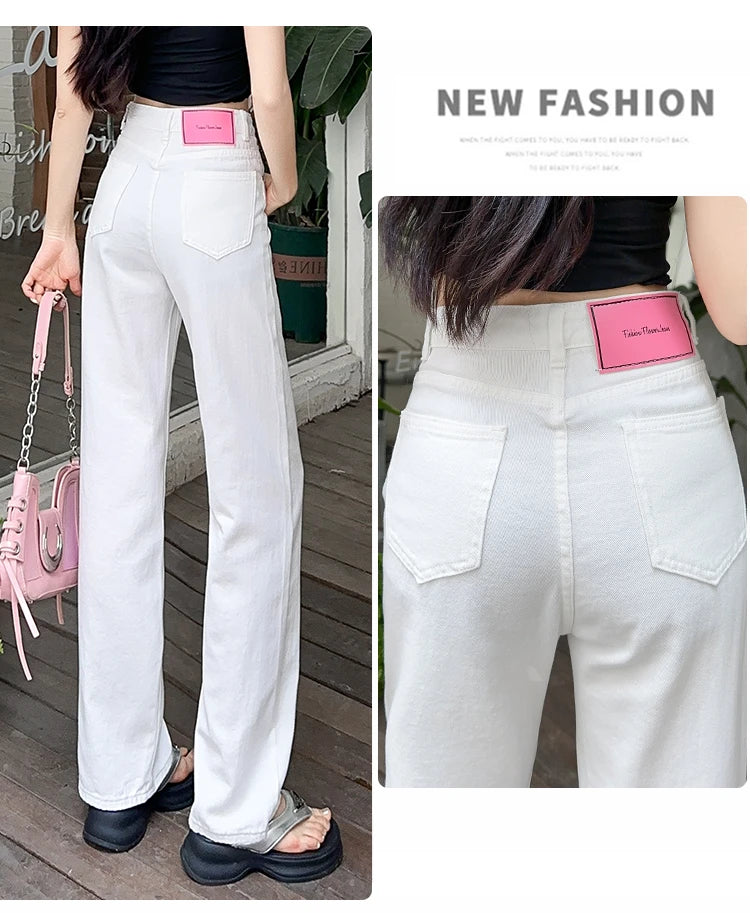 Women's Denim Pants White Brand High Quality Wide Leg Straight Brand High Quality Daily Classic Female Jeans Dropship New