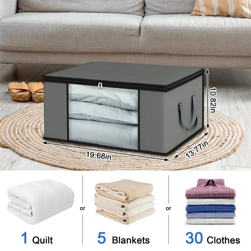 Clothes Storage Bag Folding Nonwoven Storage Bag Portable Large Capacity Storage Bag Dustproof Zip Clothes Quilt Storage Bag