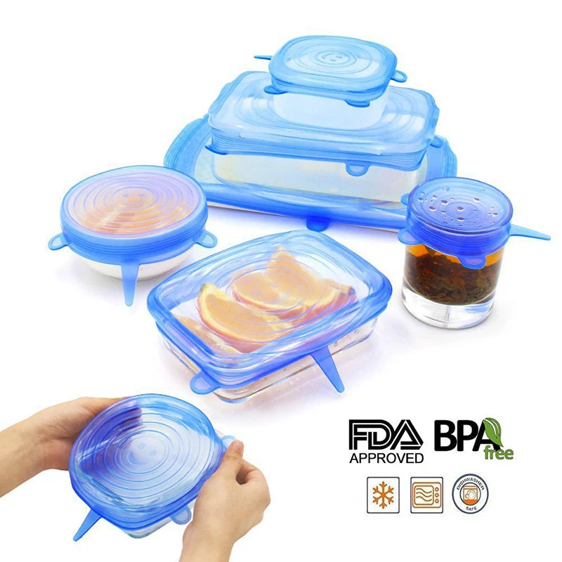 6/12/24PCS Food Silicone Cover Fresh-keeping Stretch Lid Reusable Airtight Cap Wrap Kitchen Accessories Refrigerator Storage