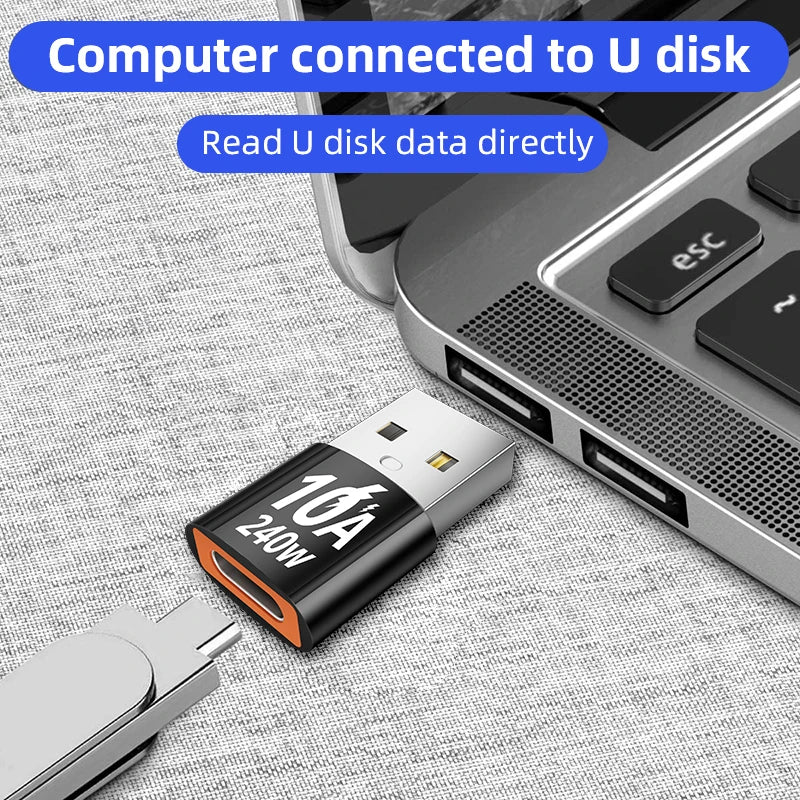 10A OTG USB Type C Female To USB A Male Adapter 240W Converter Adaptador For Xiaomi 13 12 Samsung S23 Iphone 15 14 Pro Oneplus 9