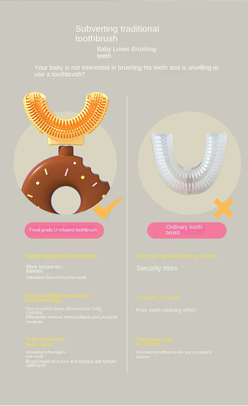 Baby Toothbrush Manual Children Teeth Oral Care Clean Brush 360 Degree U-shaped Silicone Infant Teethbrush Newborn Kid Teethers