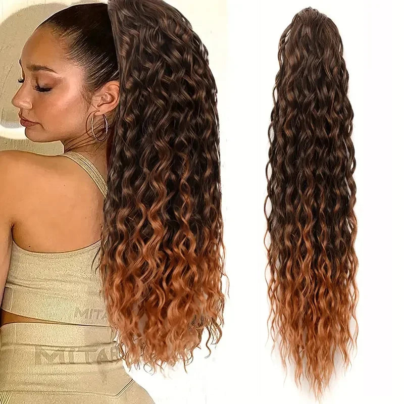 Corn Curly Drawstring Ponytail Extension For Black Women Long WavyNatural Ponytail Synthetic Hairpiece Natural Synthetic Hair