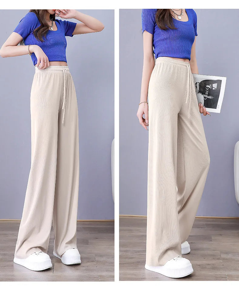 High Waist Women's Pants Ice Silk Woman Clothing Thin Youthful Woman Clothes Casual Korean Reviews Many Clothes Slim Loose Pants