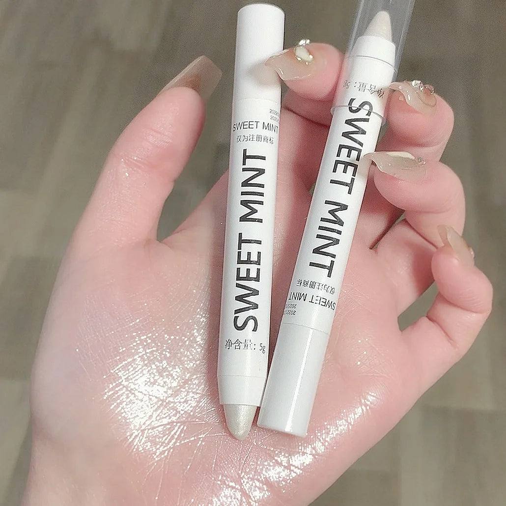 Glitter Highlighter Pen Waterproof Pearlescent Matte White Sliver Diamond Brighten Lying Silkworm Eyeshadow Stick Facial Makeup