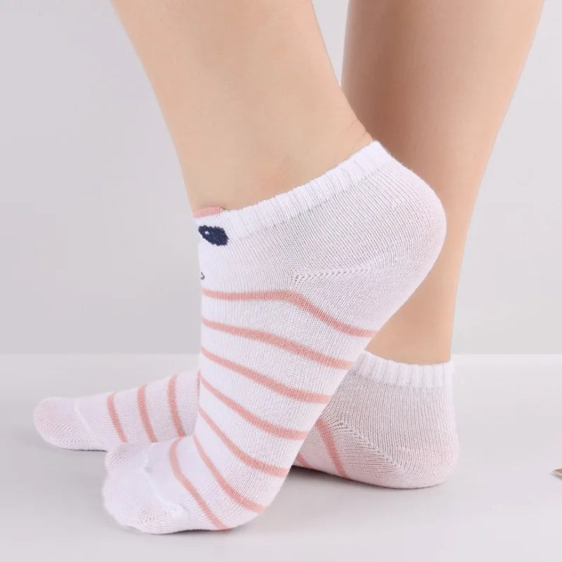 Cute Cat Boat Socks Summer Anti Slip Sweet Lovely Cartoon Animals Simple Short Sock Sweat-absorbing Breathable Elastic Hosiery