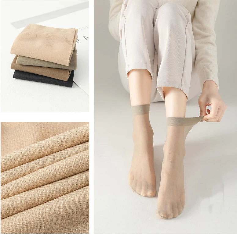 Spring Summer Women Soft Socks Thin Silk Socks Non-Slip Skin Solid Color Socks Transparent Ladies Breathable Sock