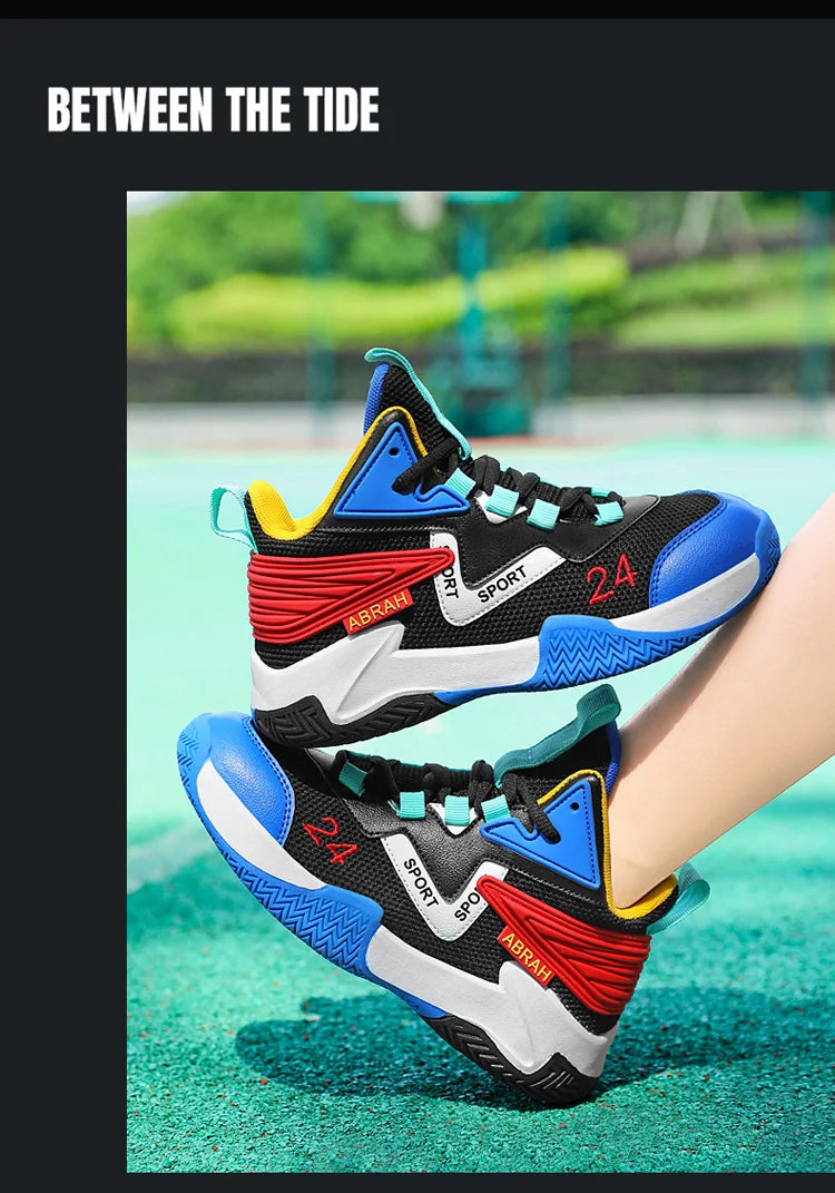 Children's Basketball Shoes for Boys Breathable Casual Sneakers Thick Sole Anti-slippery Kids Student Running Sports Shoes