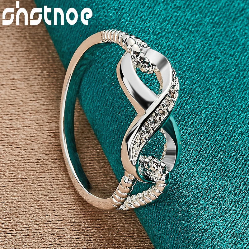 SHSTONE Beautiful 925 Sterling Silver rings Inlay Zircon  Numeral 8 Ring For Women Charm Jewelry Bridal Wedding Engagement Bands