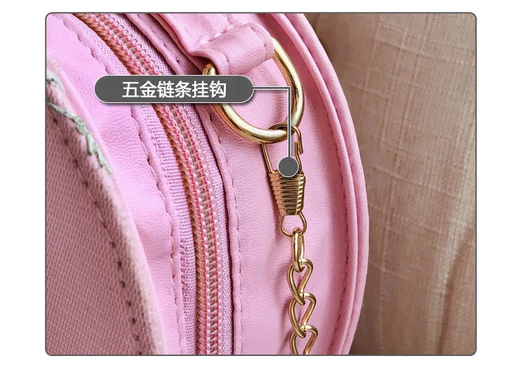 Female Sweet Lace Heart Round Handbags High Quality PU Leather Cross Body Bags for Women Small Fresh Flower Chain Shoulder Bags