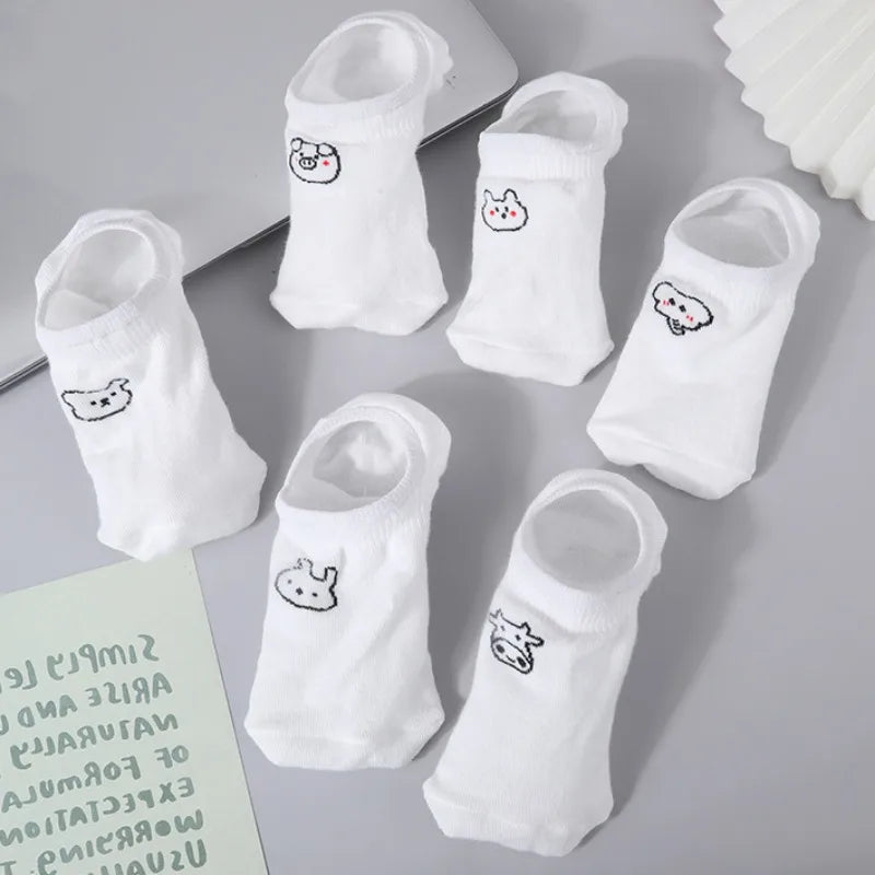 Cute Cat Boat Socks Summer Anti Slip Sweet Lovely Cartoon Animals Simple Short Sock Sweat-absorbing Breathable Elastic Hosiery