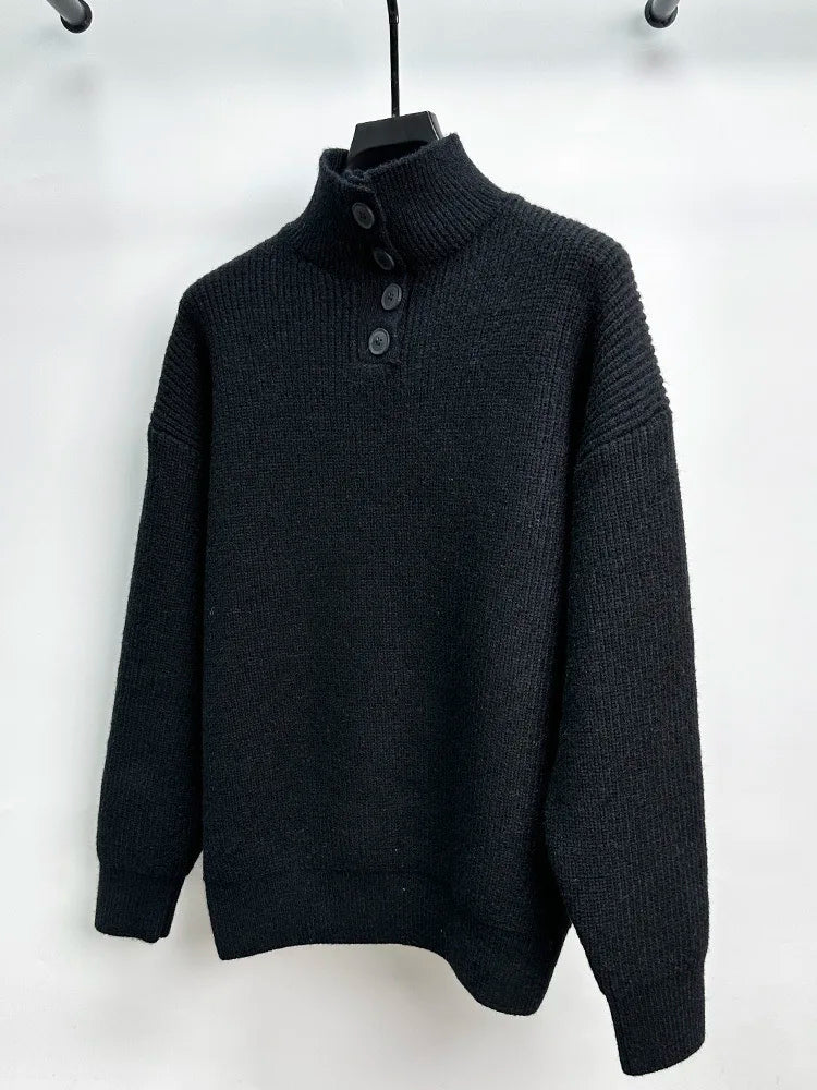 High end men's trendy jacquard knitted sweater 2023 autumn and winter new casual fashion thickened warm high collar pullover