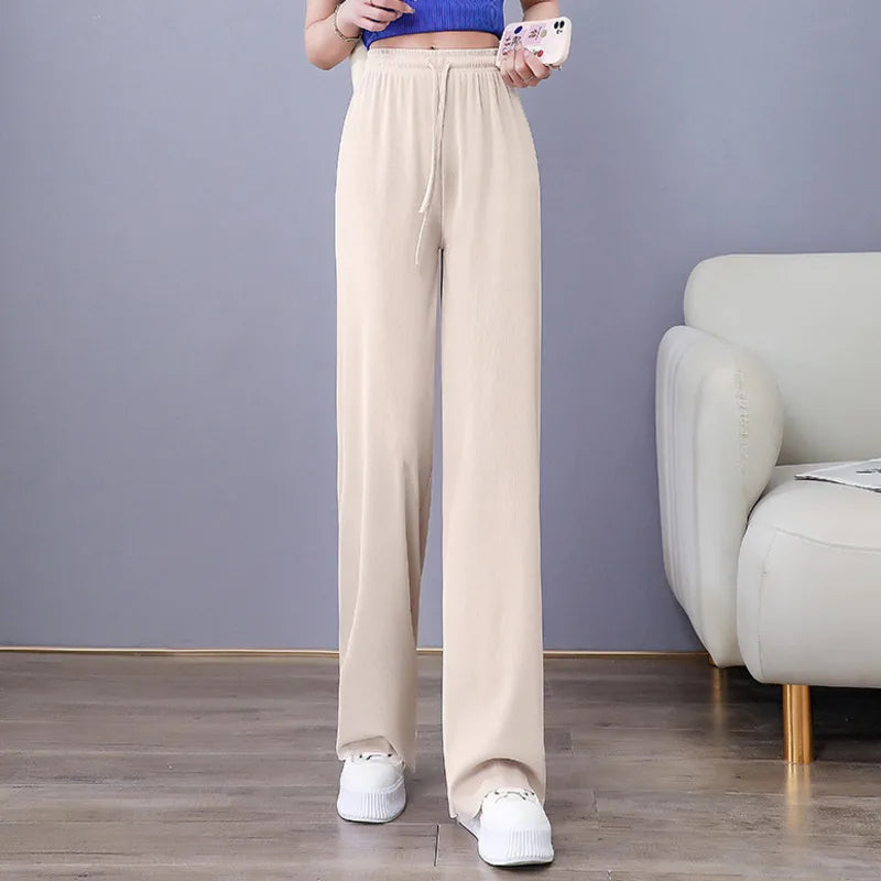 High Waist Women's Pants Ice Silk Woman Clothing Thin Youthful Woman Clothes Casual Korean Reviews Many Clothes Slim Loose Pants