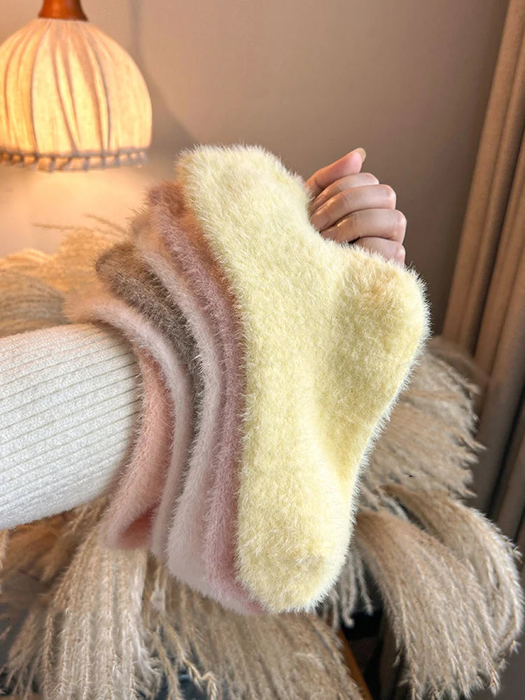 Solid Cozy Mink Velvet Socks Women Autumn Winter Hosiery Thicken Warm Pure Color Sleep Bed Floor Home Fluffy Harajuku Girl Sock