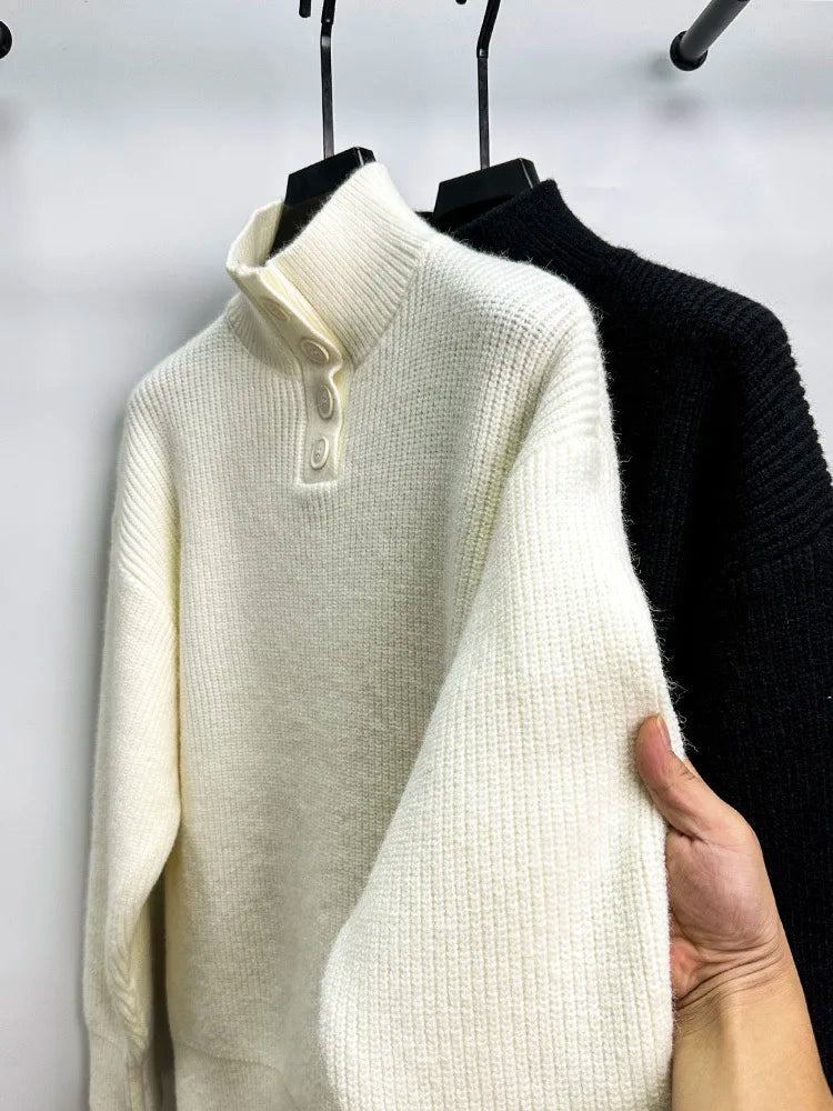 High end men's trendy jacquard knitted sweater 2023 autumn and winter new casual fashion thickened warm high collar pullover