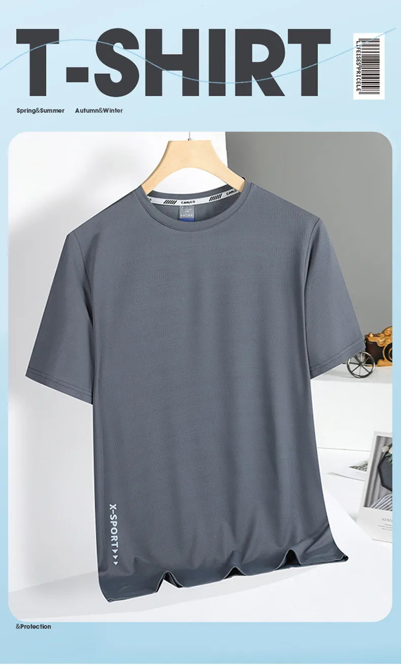 Summer T-Shirts Men Good Quality  Fast Dry Cool Basic Tshirts Male Tee Shirt Boys Fashion Camping Top Clothing Plus Size M-5XL