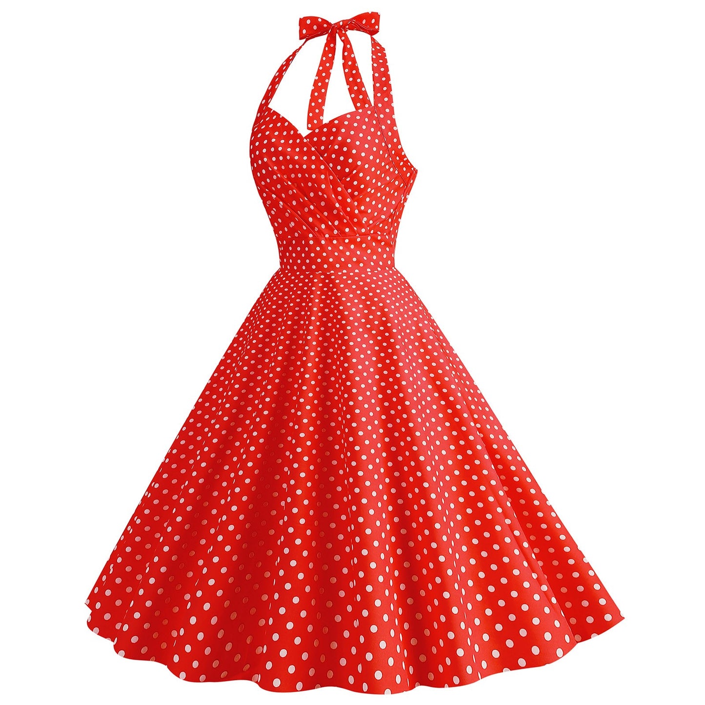 Polka Dot Hepburn Style 50s 60s Vintage Dress A-Line Backless Halter Pin Up Rockabilly Dress Women Summer Retro Party Vestidos