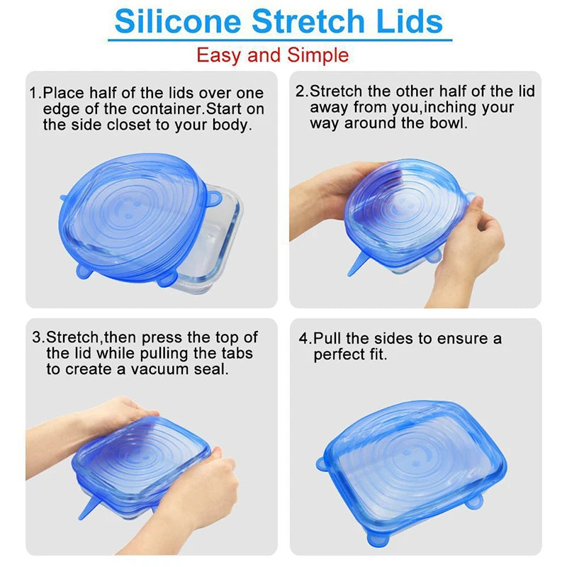 6/12/24PCS Food Silicone Cover Fresh-keeping Stretch Lid Reusable Airtight Cap Wrap Kitchen Accessories Refrigerator Storage