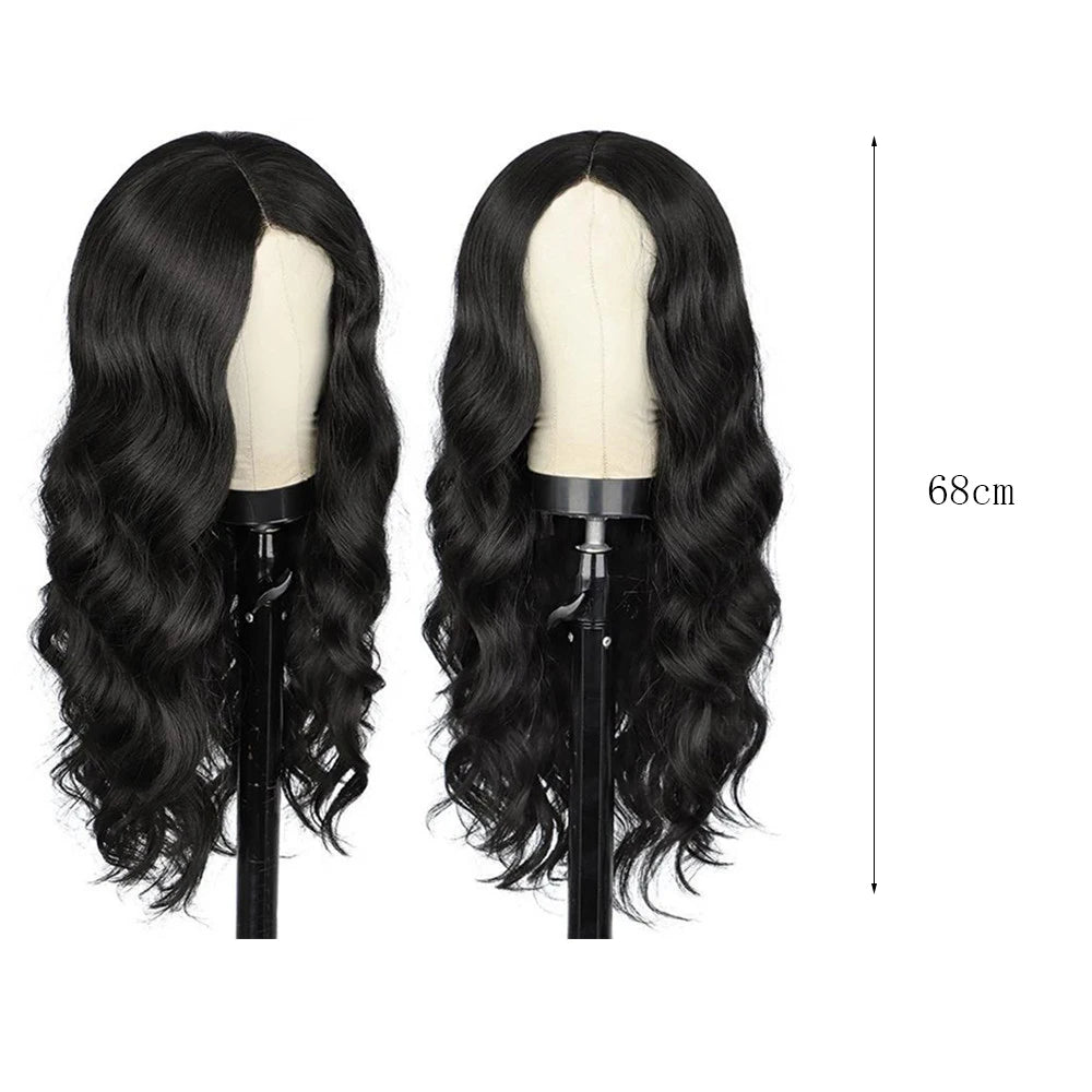 African Synthetic wig women's black wavy curly medium long hair chemical fiber matte high-temperature silk headband cover 50CM