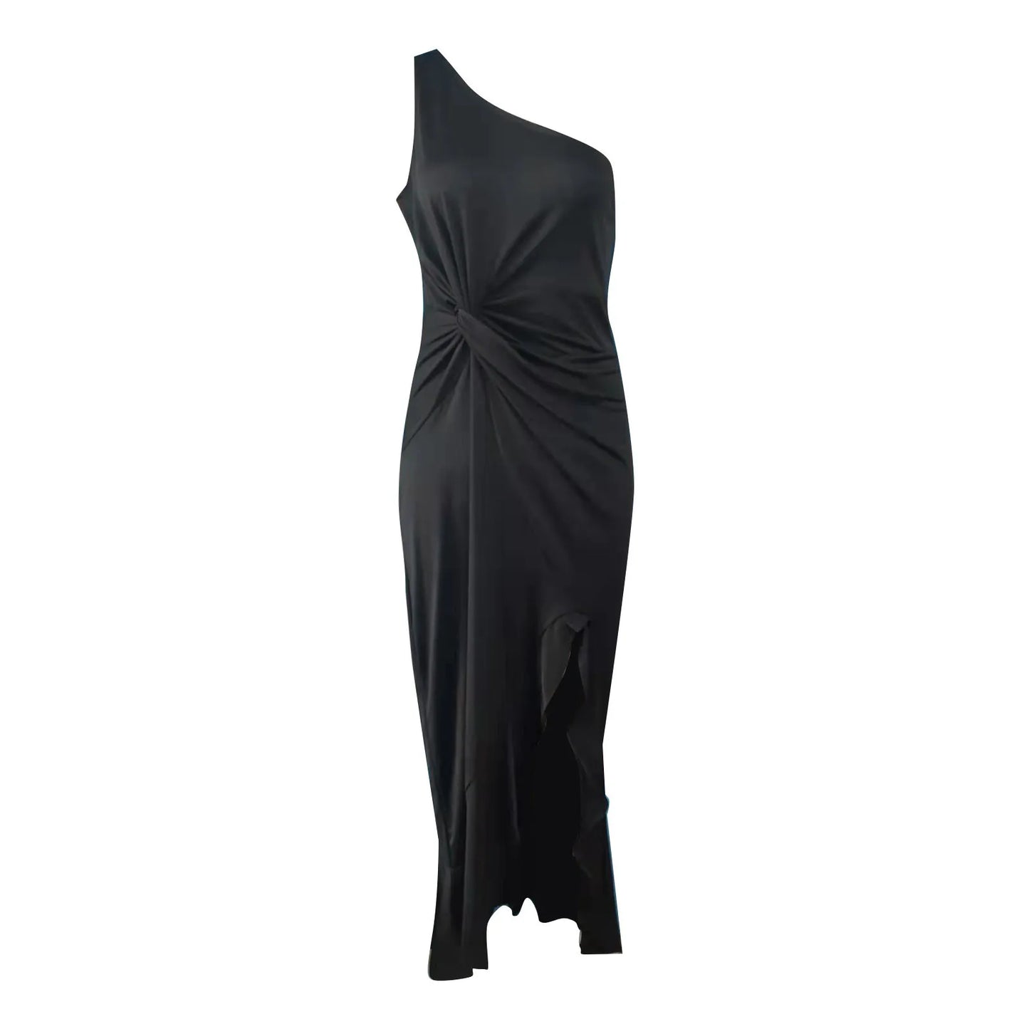 Women's One Shoulder Ruched Irregular Ruffle Solid Color High Waist Elegant Formal Evening Dress Slim Wedding Party Dresses