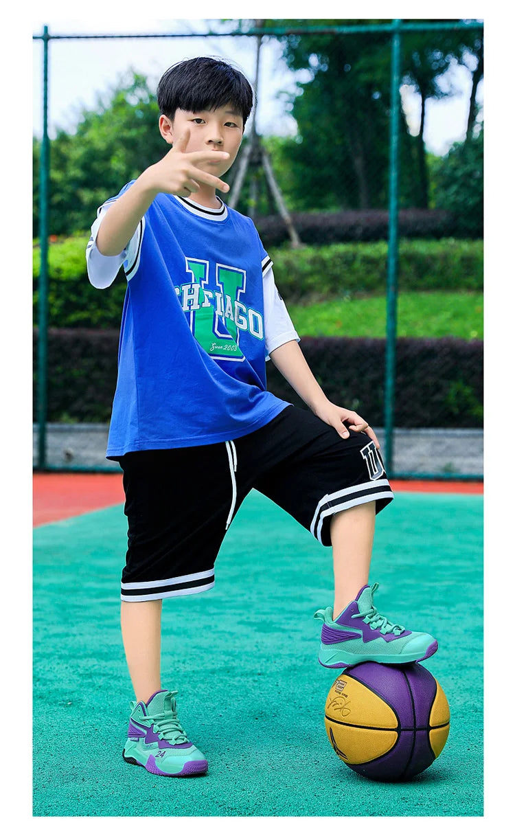 Children's Basketball Shoes for Boys Breathable Casual Sneakers Thick Sole Anti-slippery Kids Student Running Sports Shoes
