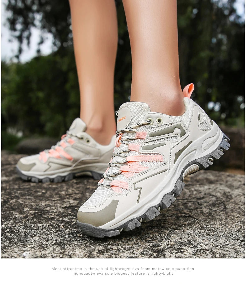 2023 Women Outdoor Casual Shoes Summer Breathable Mesh Hiking Sneakers Female Light Trekking Footwear Flat Fashion Climbing Work