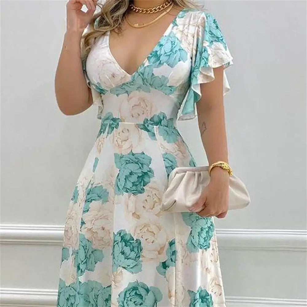 2024 new women's summer temperament V-neck waist youth sense dress