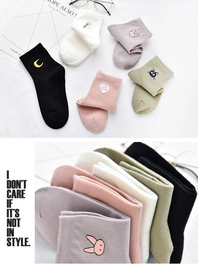 Women Solid Lovely Patterned Harajuku Socks Cotton Casual Cute Animal New Year Gift Socks For Female Sweat Absorption Breathable