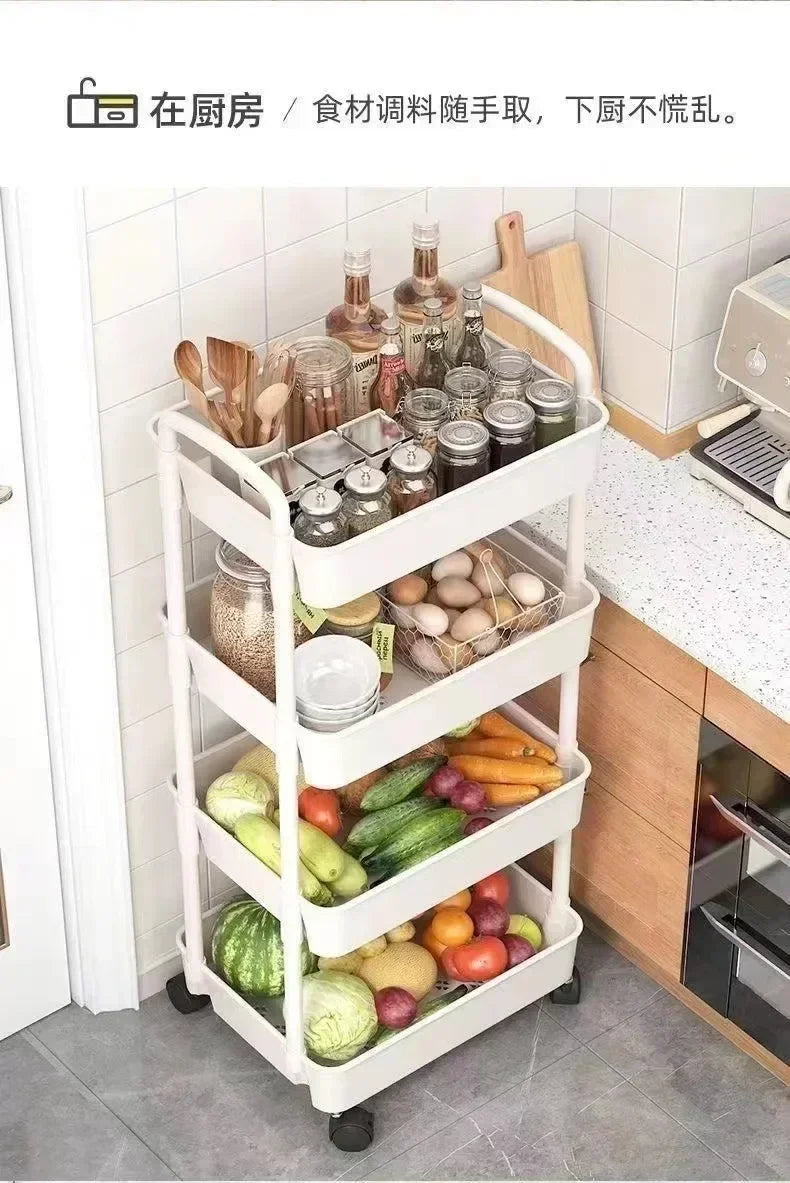 Household Multi-layer Small Cart Storage Rack Floor To Floor Kitchen Bedroom Bathroom Storage Rack Storage Rack With Wheels