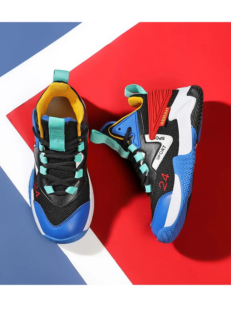 Children's Basketball Shoes for Boys Breathable Casual Sneakers Thick Sole Anti-slippery Kids Student Running Sports Shoes