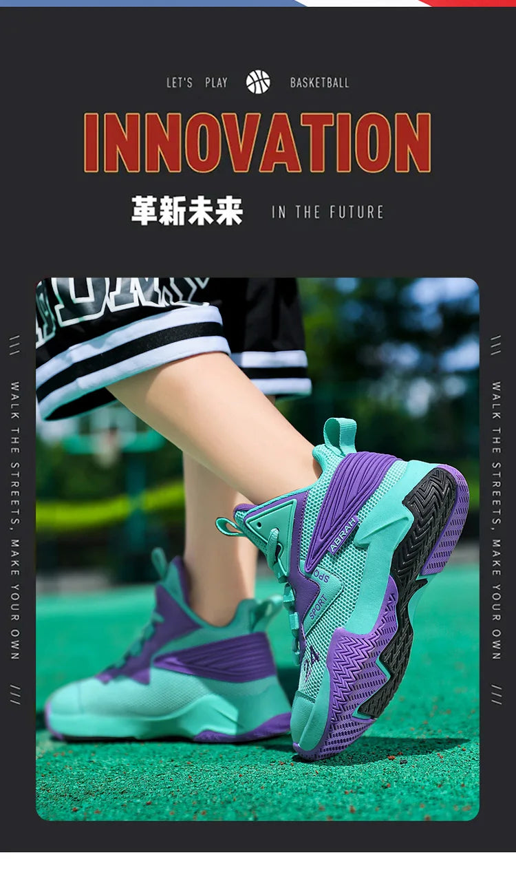 Children's Basketball Shoes for Boys Breathable Casual Sneakers Thick Sole Anti-slippery Kids Student Running Sports Shoes