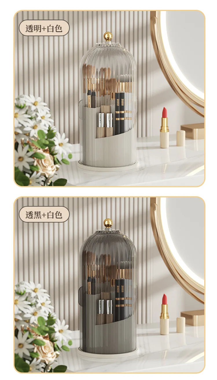 Makeup Brush Holder 360° Rotating With Lid Lipstick Eyebrow Pencil Holder Eye Shadow Storage Box Bird Cage Cosmetic Organizer