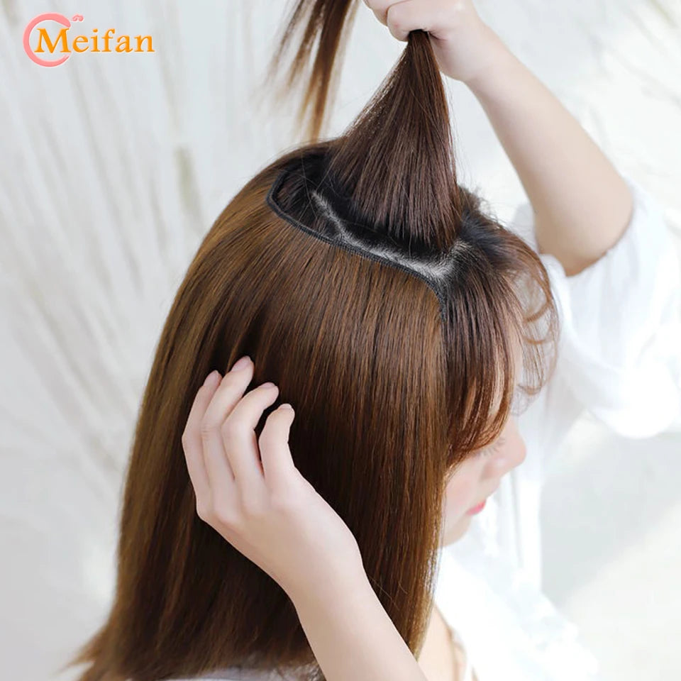 MEIFAN Synthetic Long Straight U-Shaped Half Wig Hair Clip in One-piece Hair Extension Invisible Natural Fake Hairpiece for Wome