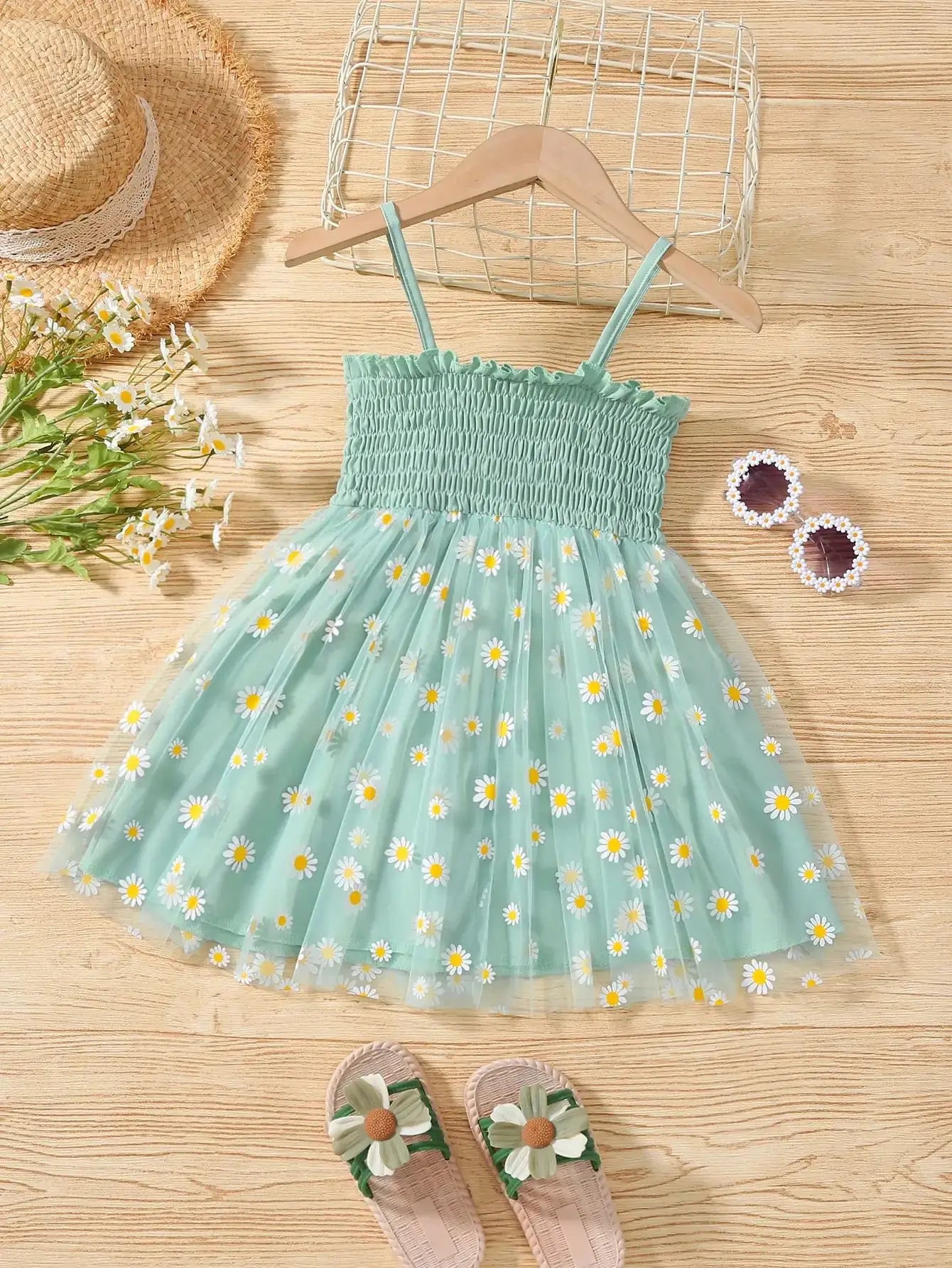 Summer Girls Dress Suspender Bow Princess Dress Gauze Skirt Flowers 4-7y