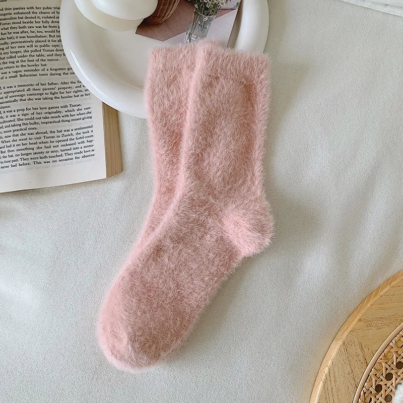 Solid Cozy Mink Velvet Socks Women Autumn Winter Hosiery Thicken Warm Pure Color Sleep Bed Floor Home Fluffy Harajuku Girl Sock
