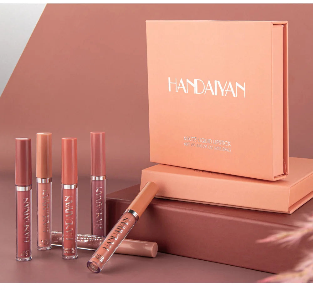 6Pcs Makeup Lipstick Liquid Velvet Matte Gloss Lip Red Lipstick Nude Women Long Lasting Waterproof Beauty Cosmetic Kit