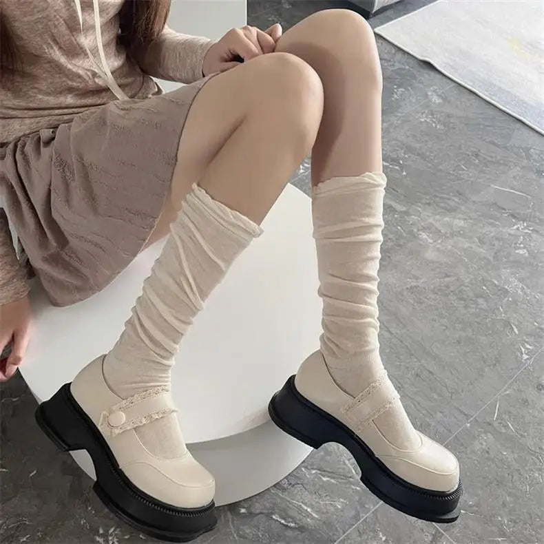 Black White Stockings Women Girls Thigh High Long Socks JK Japanese Leggings Summer Thin Loose Costumes Sweet Ballet Hosiery