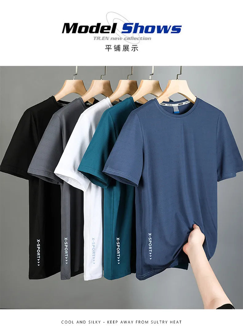 Summer T-Shirts Men Good Quality  Fast Dry Cool Basic Tshirts Male Tee Shirt Boys Fashion Camping Top Clothing Plus Size M-5XL