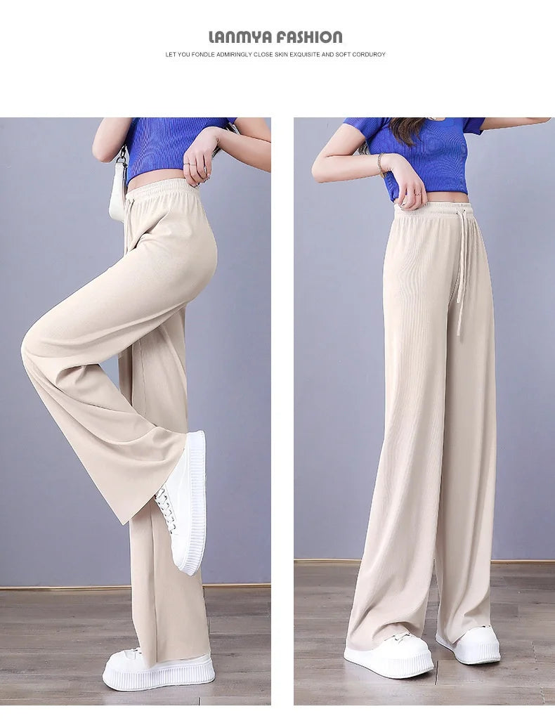 High Waist Women's Pants Ice Silk Woman Clothing Thin Youthful Woman Clothes Casual Korean Reviews Many Clothes Slim Loose Pants