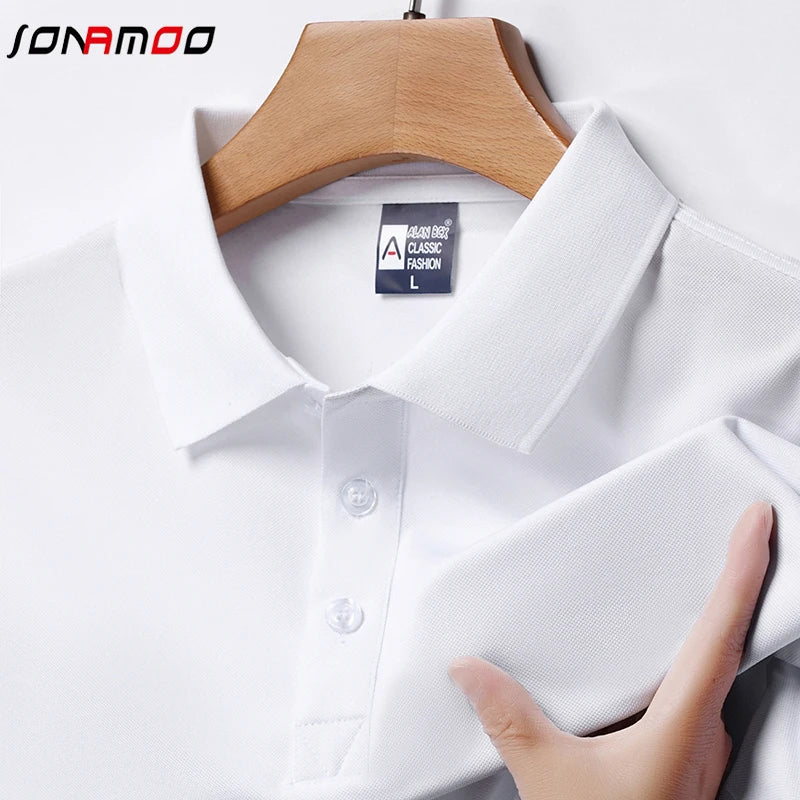 Men's Fashion Solid Short Sleeved Striped Lapel Polo Shirt Summer Breathable Comfortable Top