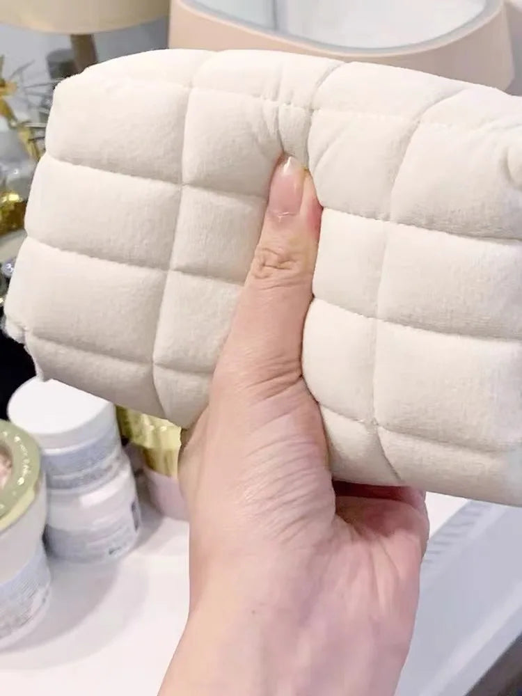 Women Zipper Fur Cosmetic Storage Bag Large Solid Makeup Organizer Handbag Stationery Pencil Case Travel Make Up Toiletry Punch